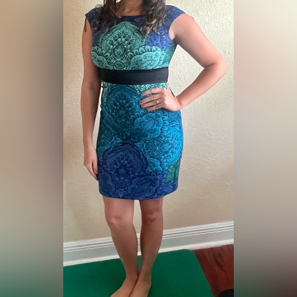 London Times green and blue dress / see photo for size info